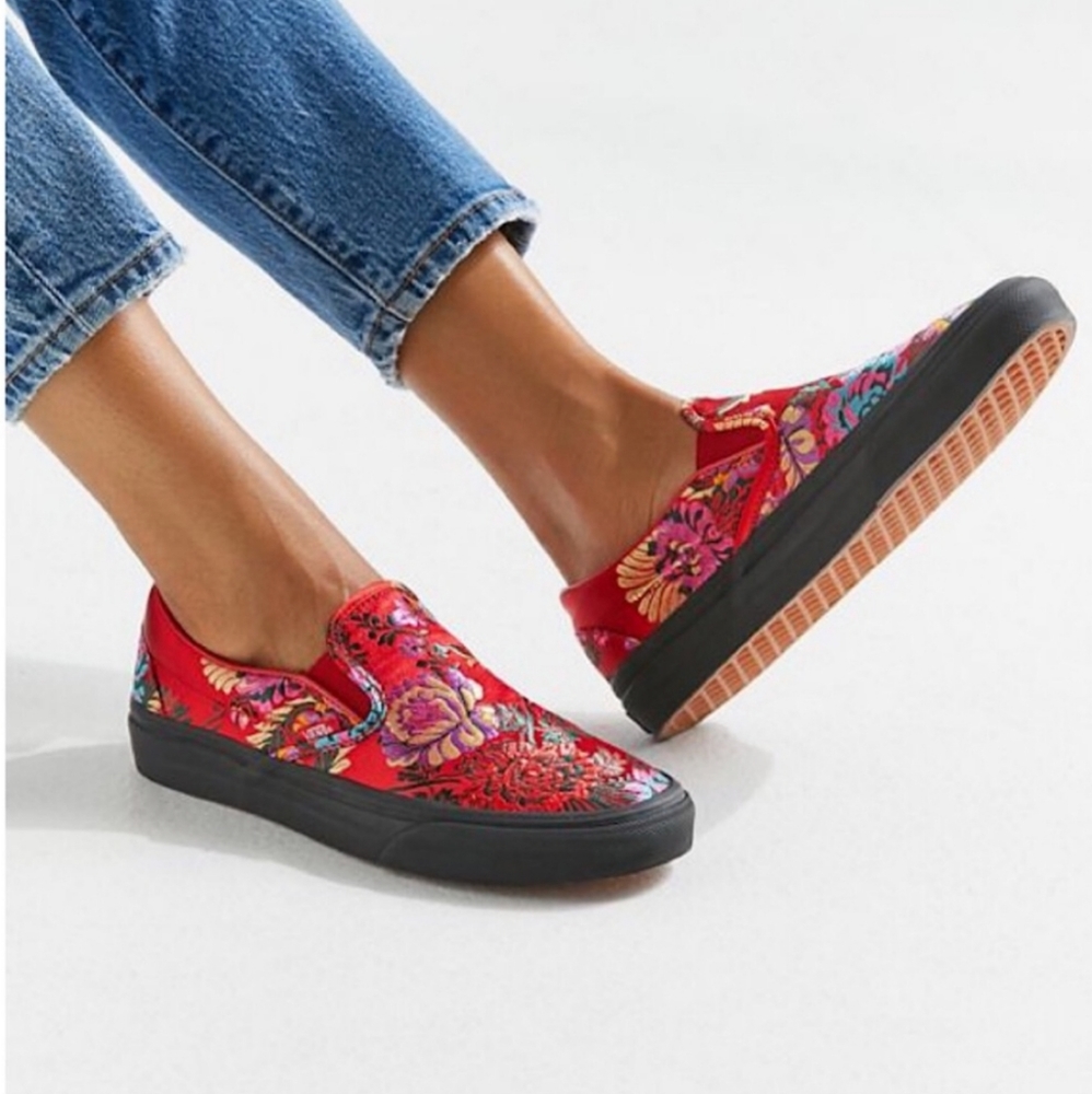 Vans Festival Satin Red Classic Slip On Shoes